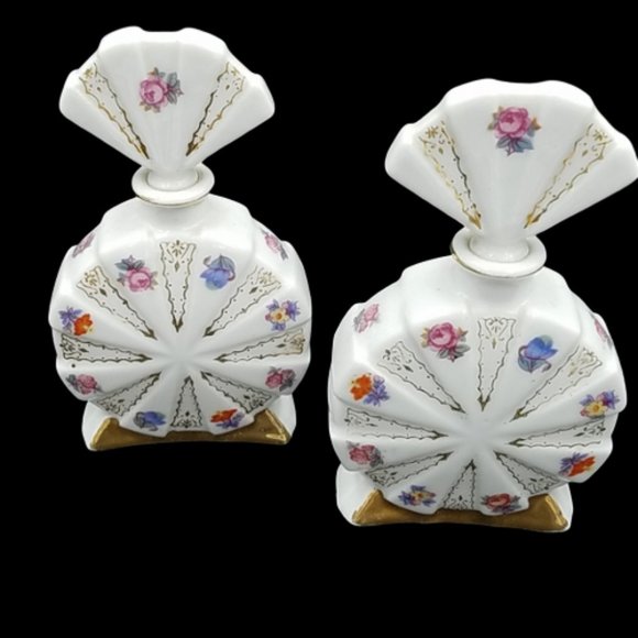 Vintage Pair Milk Glass Hand Painted Scent Bottles Japan - Picture 2 of 7